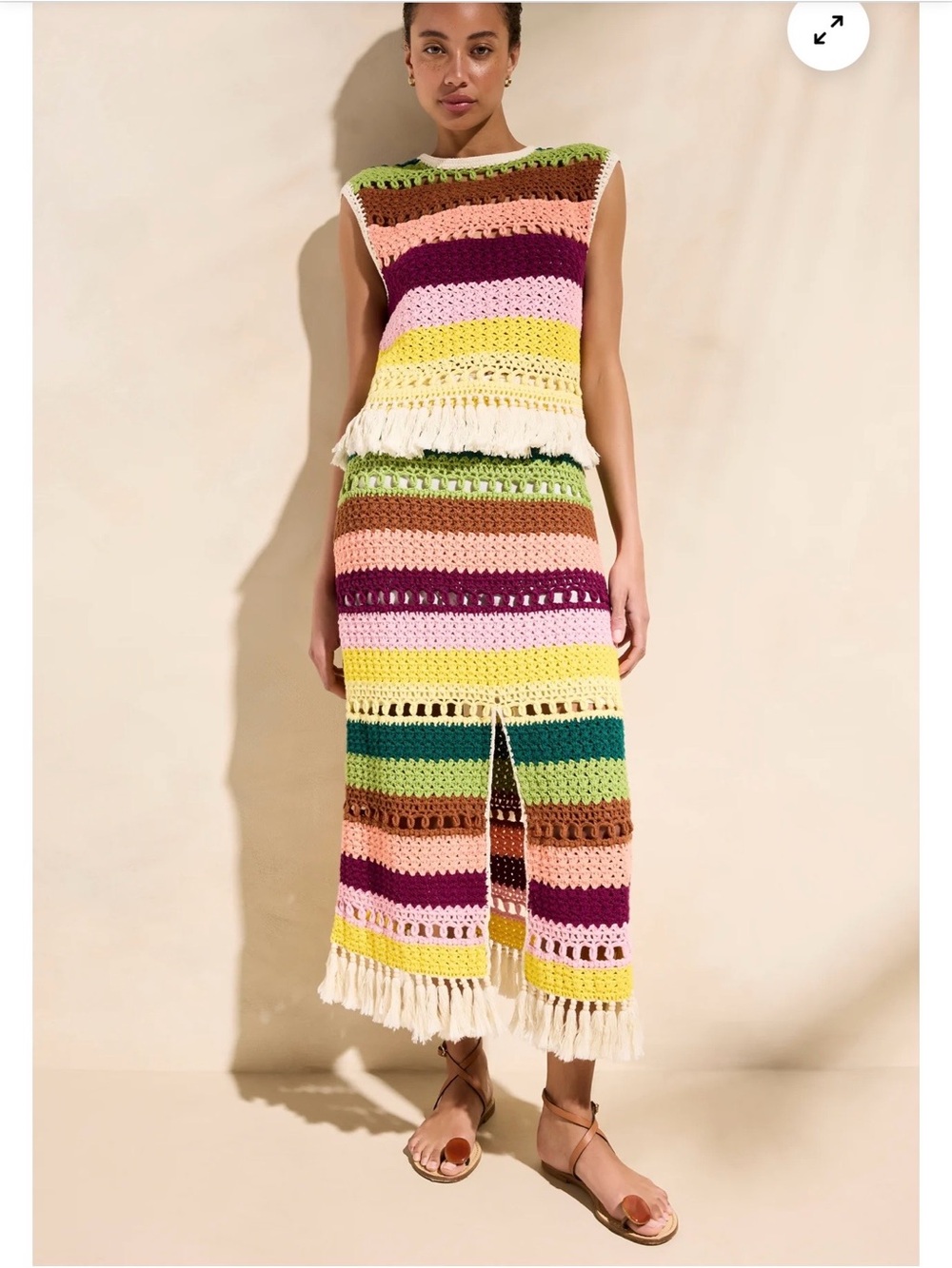 Marie Oliver Cream and Pale Yellow Knit Sweater and skirt
